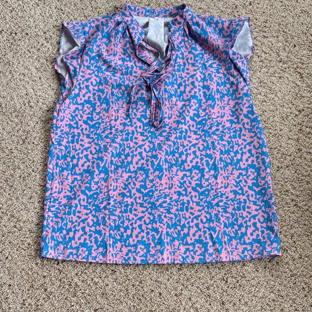 Pink and Blue Patterned Blouse